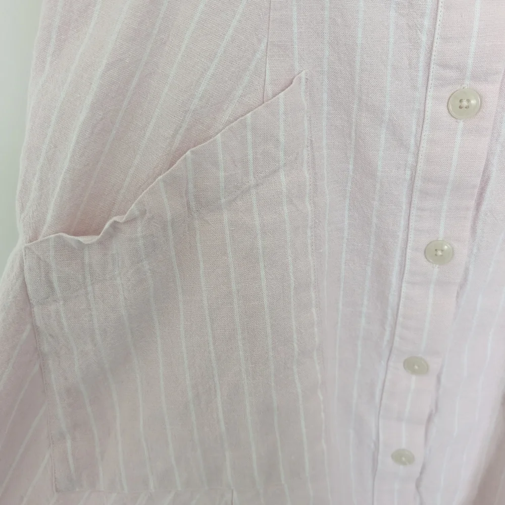 Saks Fifth Avenue Womens Size12 Linen Blend Dress Pink White Stripe Off Shoulder - Picture 2 of 8